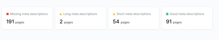 Missing meta descriptions report in SiteGuru