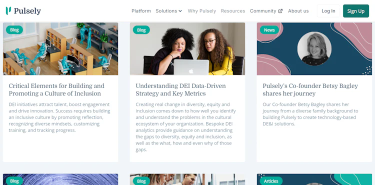 A page showing Pulsely’s thought leadership content built on top of SME insights.