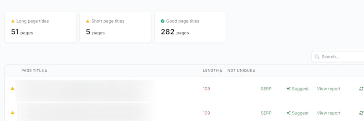 SiteGuru title pages report