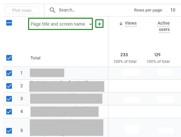 page title and screen name