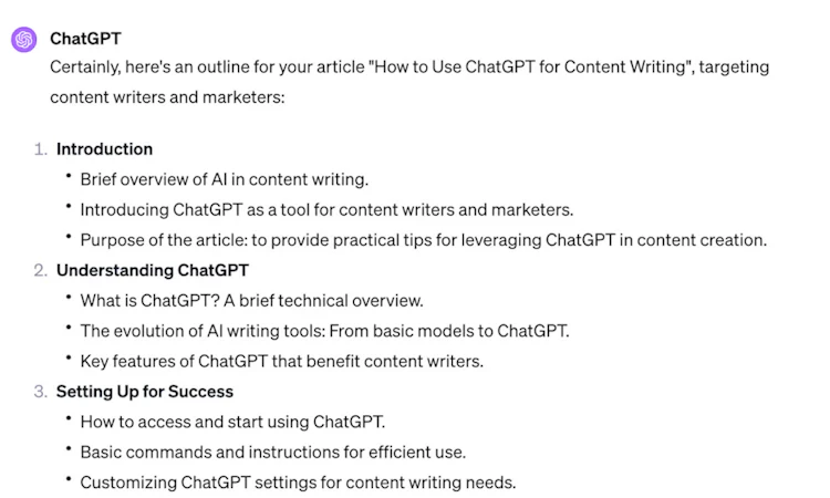 ChatGPT’s ability to outline content in seconds