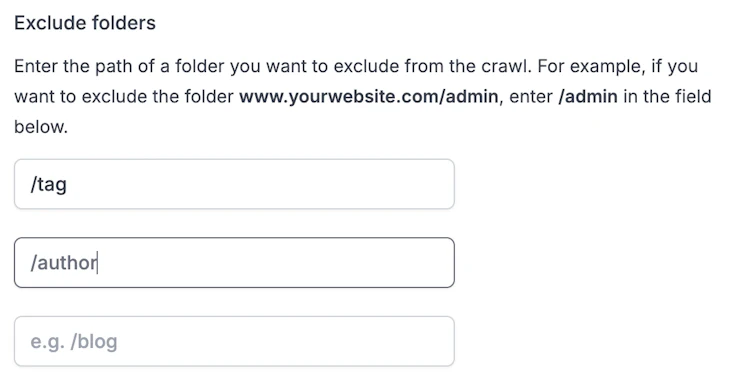 Excluding folders from an audit