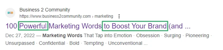 Power words in a title tag that encourage searchers to click