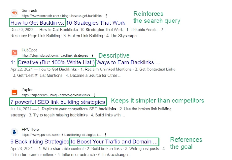 Title tag examples that use numbers and descriptors