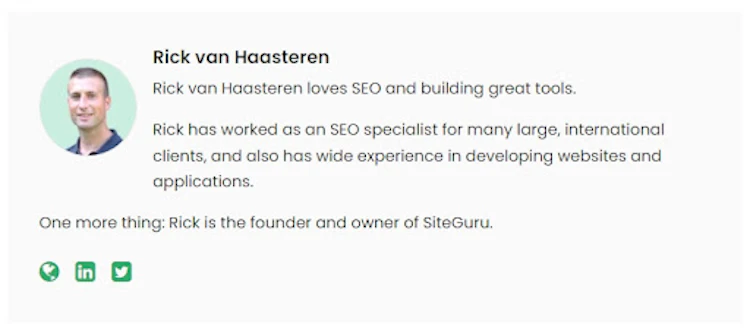 An author box in the SEO Academy