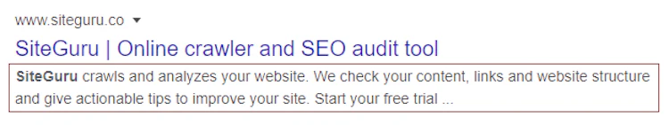 Meta description in search result