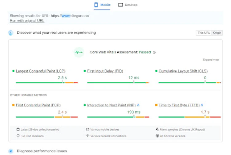 Pagespeed Insights report