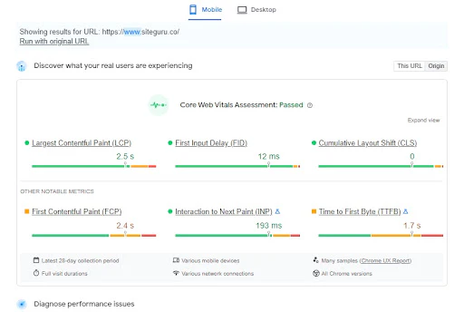 Pagespeed Insights report