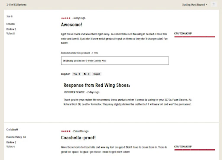 Reviews on a product page
