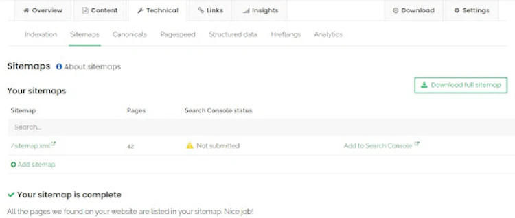 SiteGuru Sitemap Report