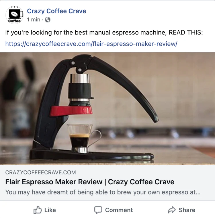facebook post showing URL