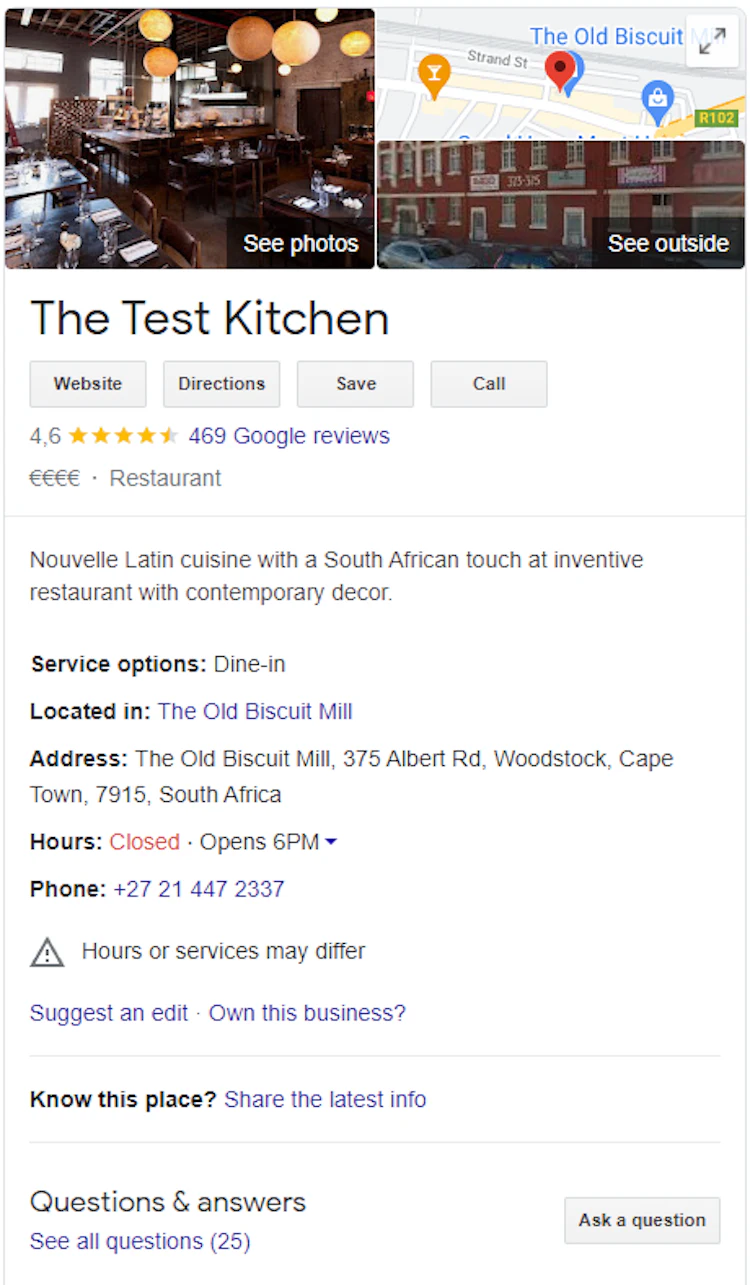 A Google My Business Result